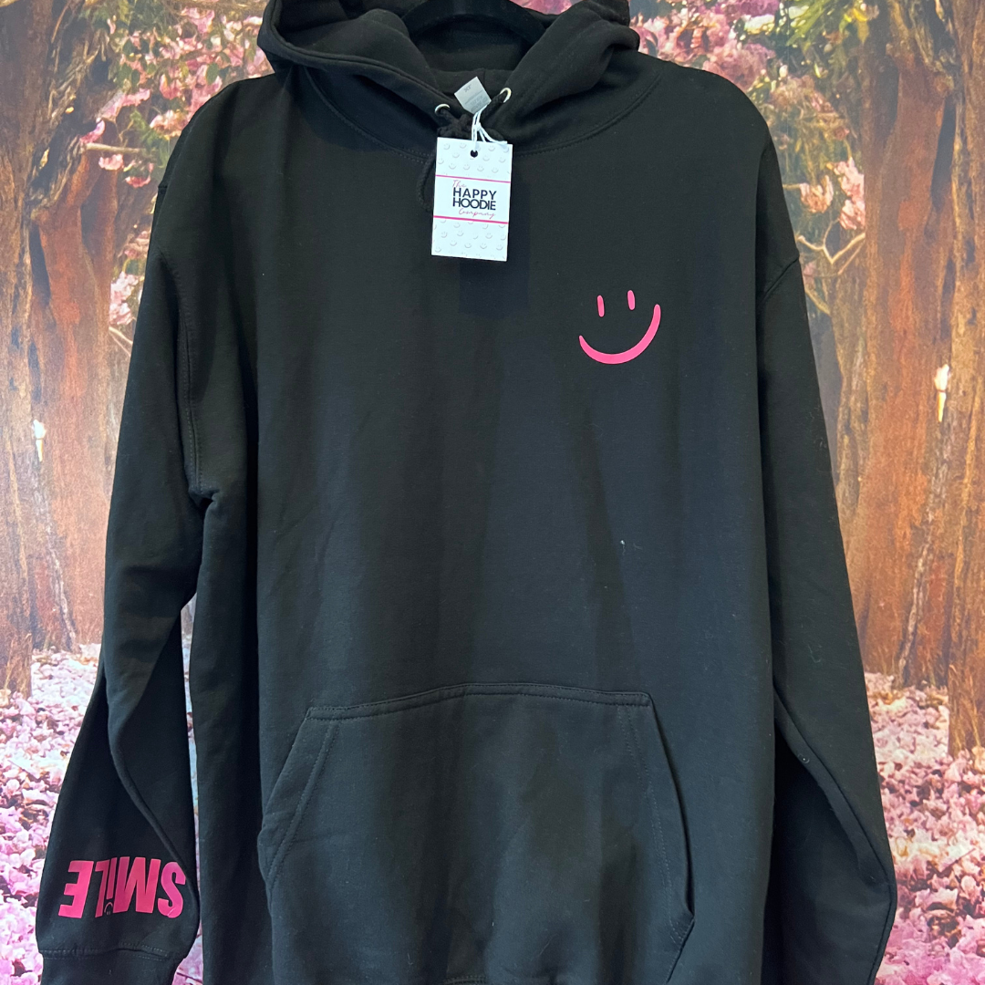 Black and Pink Smiley Hoodie - XL