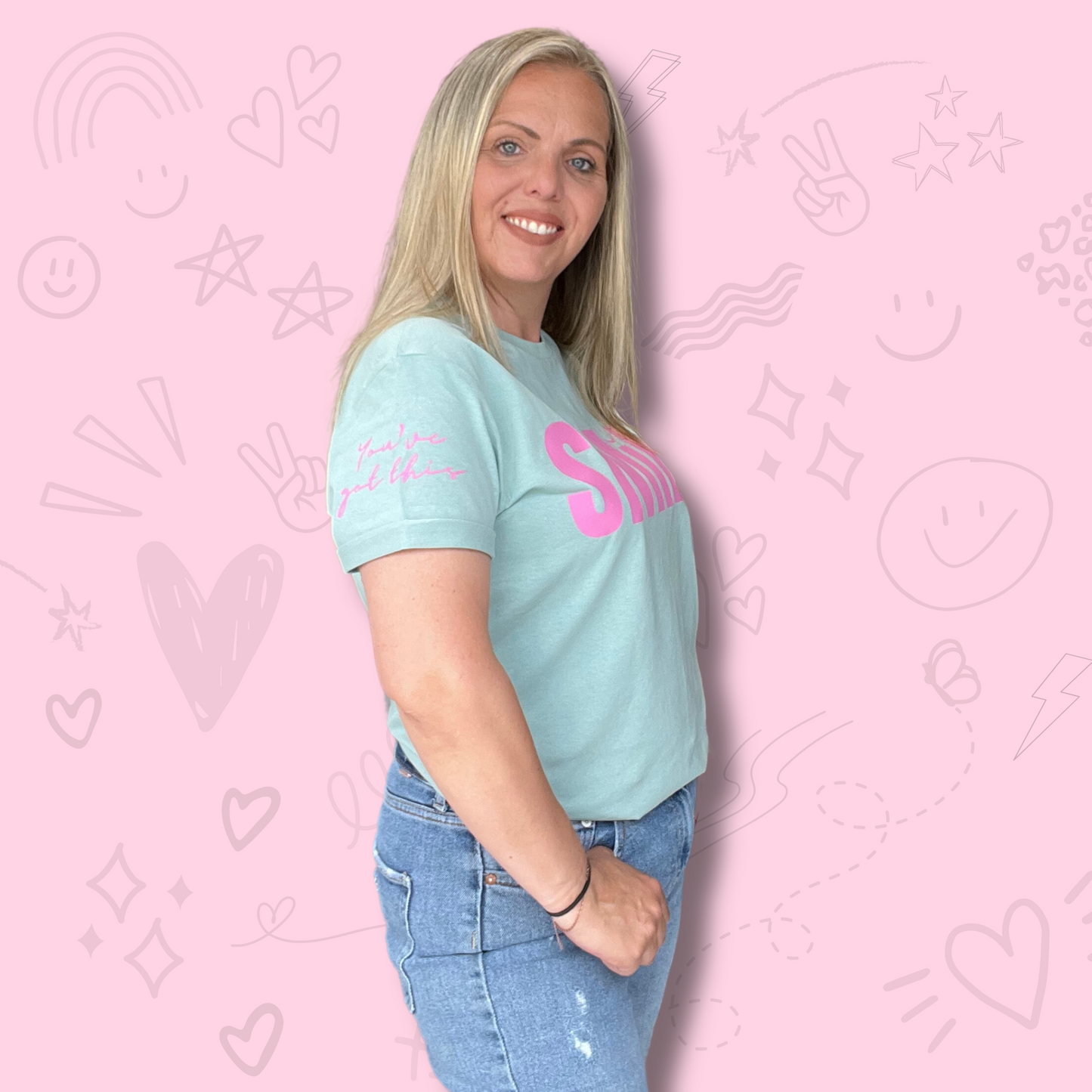 Organic Pale Green and Pink Smile T-Shirt