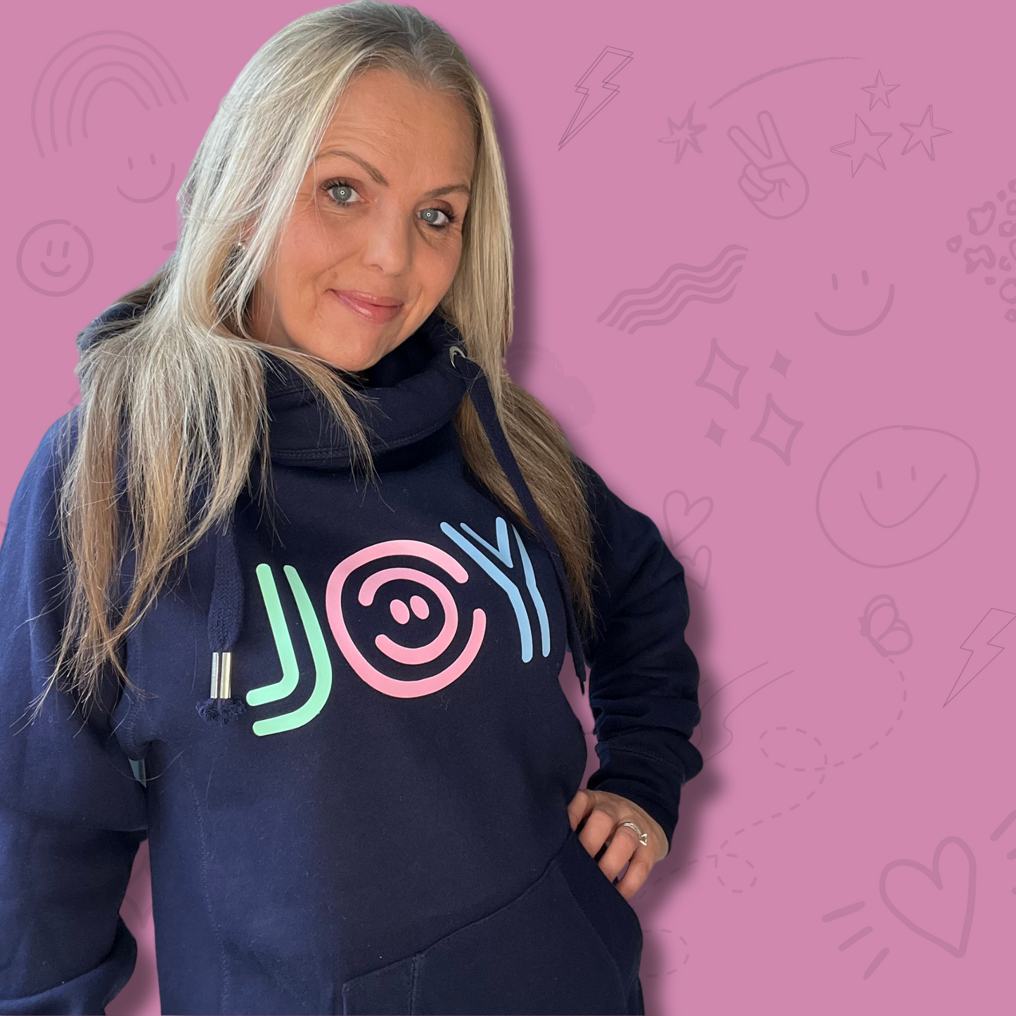 Retro Joy Pastel - Navy Cowl Hoodie, Classic Hoodie and Sweater