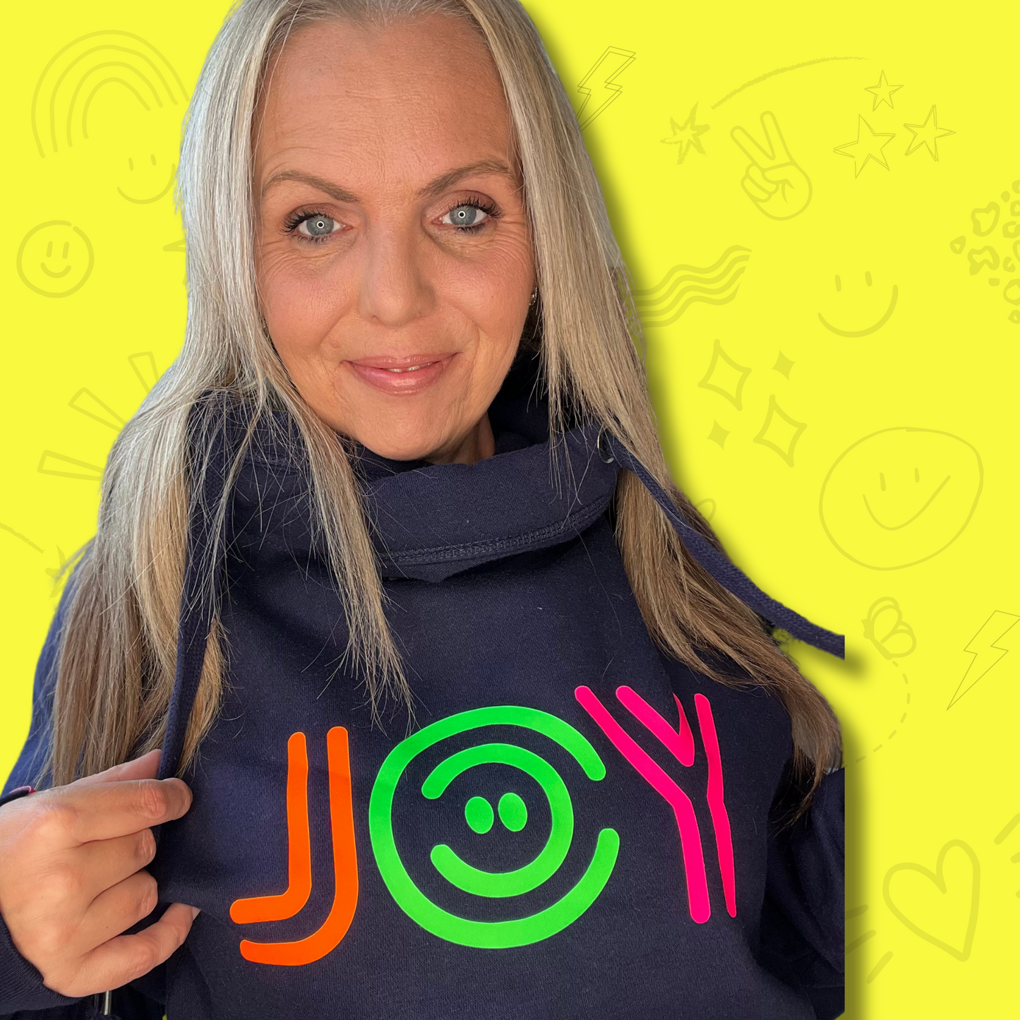 Retro Joy NEON - Navy Cowl Hoodie, Classic Hoodie and Sweater
