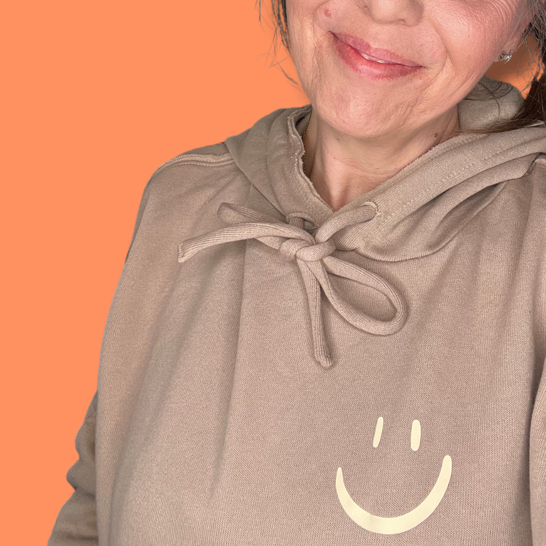Tan and Cream Lightweight Smiley Hoodie