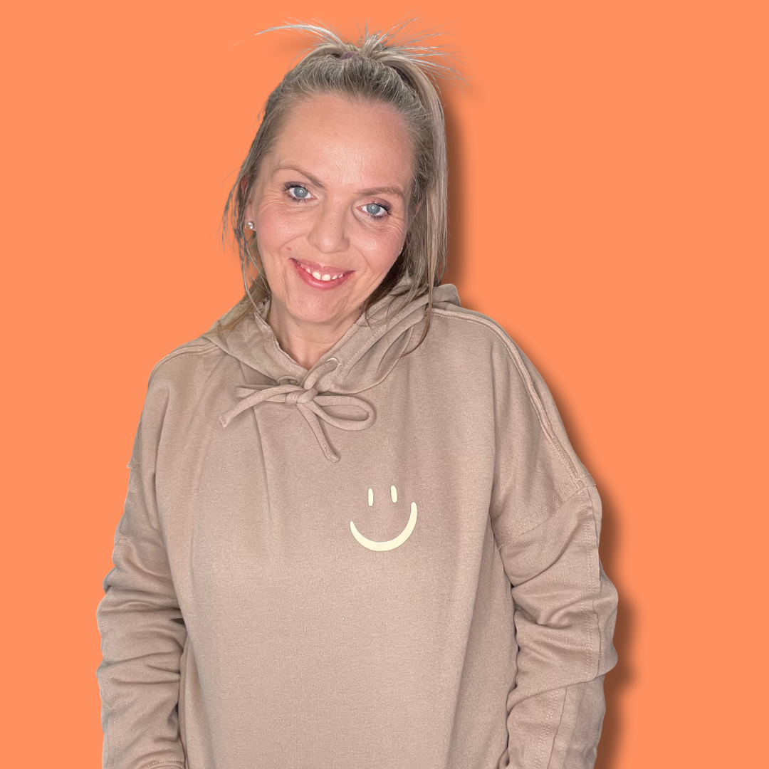 Tan and Cream Lightweight Smiley Hoodie