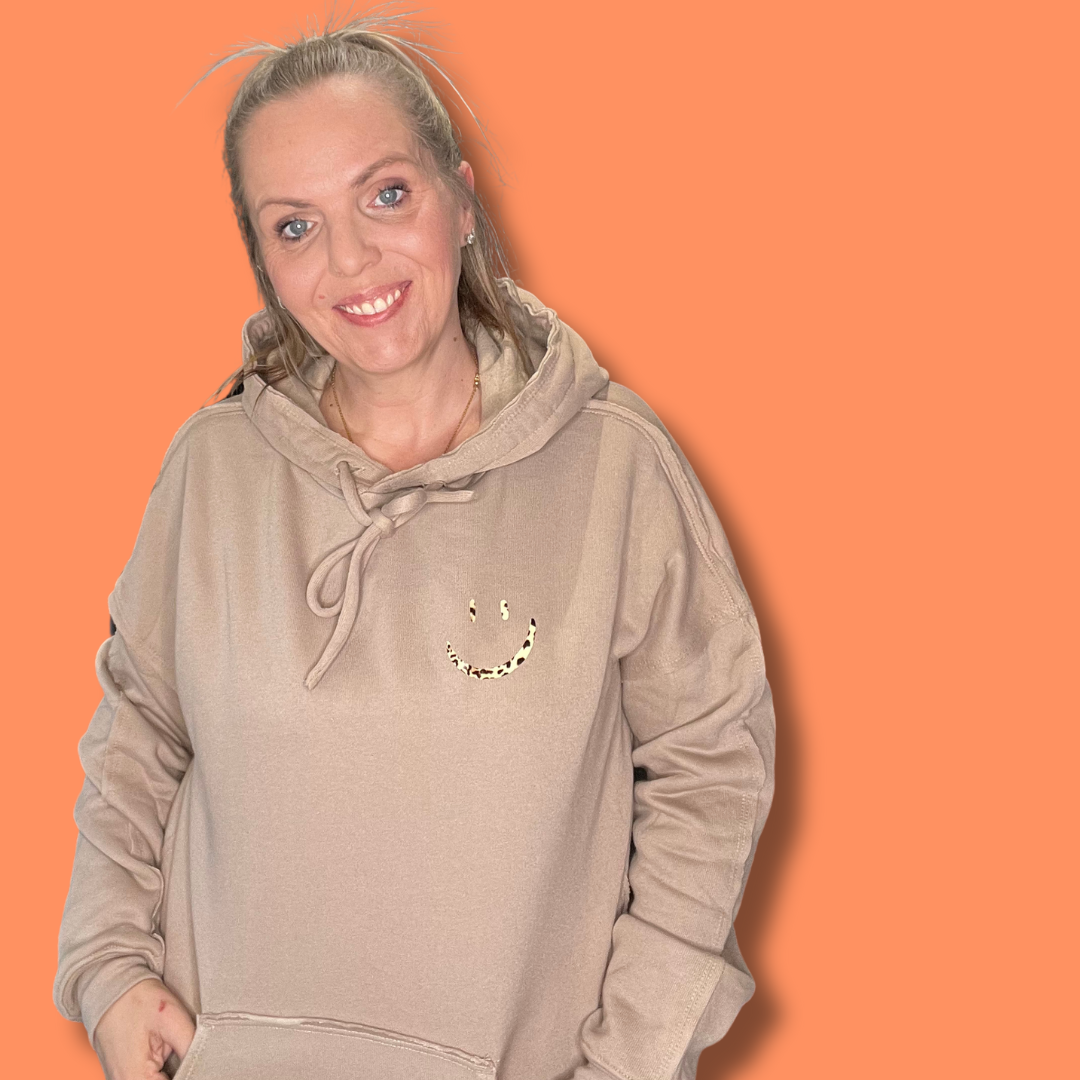 Tan and Leopard Lightweight Smiley Hoodie