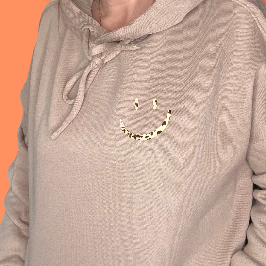 Tan and Leopard Lightweight Smiley Hoodie