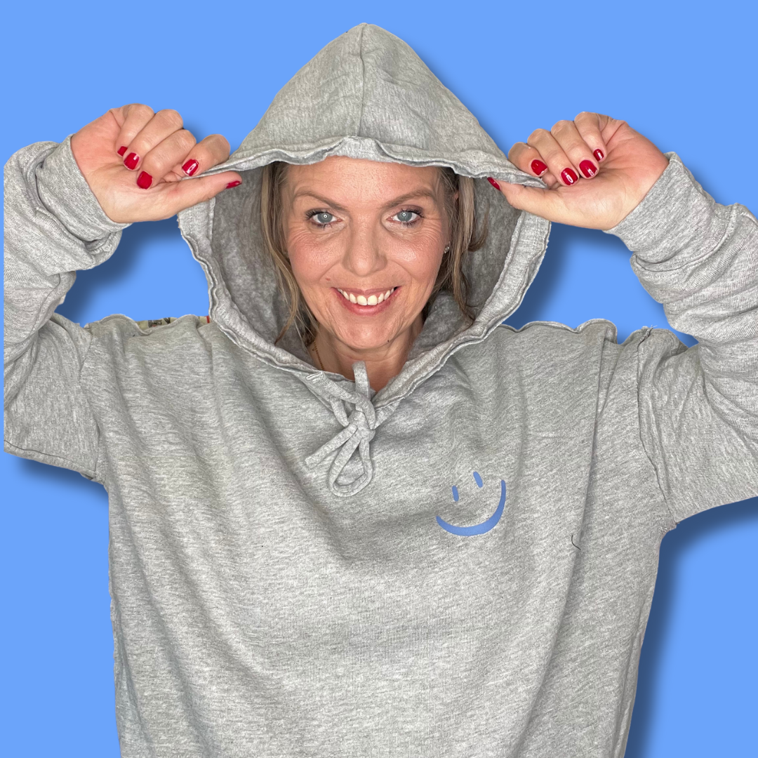 Grey and Blue Lightweight Smiley Hoodie
