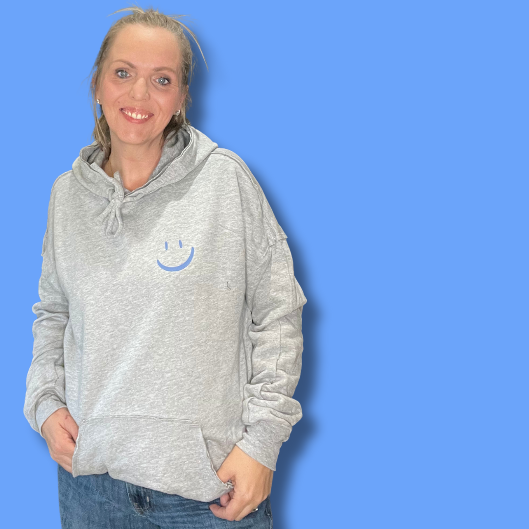Grey and Blue Lightweight Smiley Hoodie