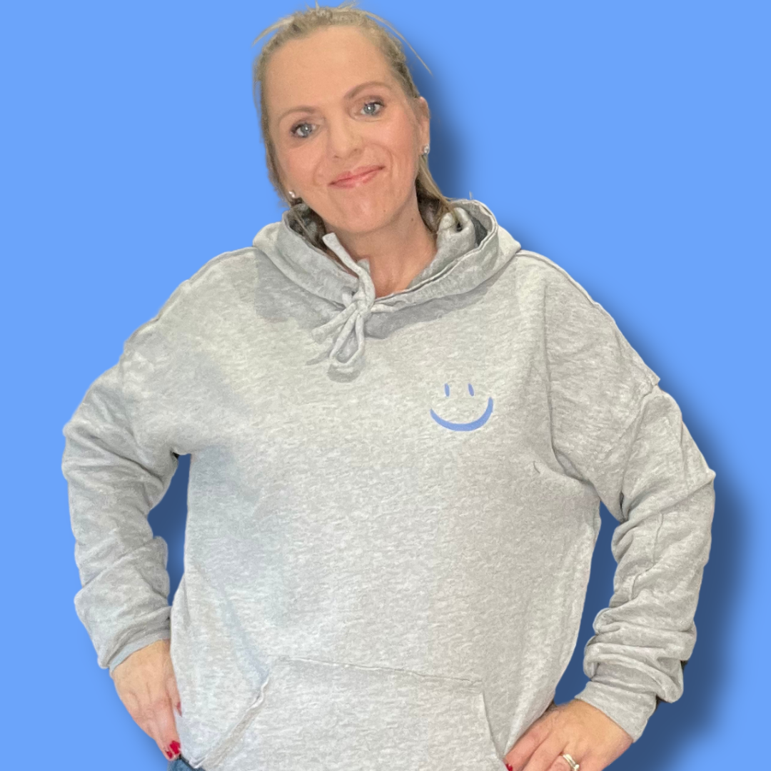 Grey and Blue Lightweight Smiley Hoodie