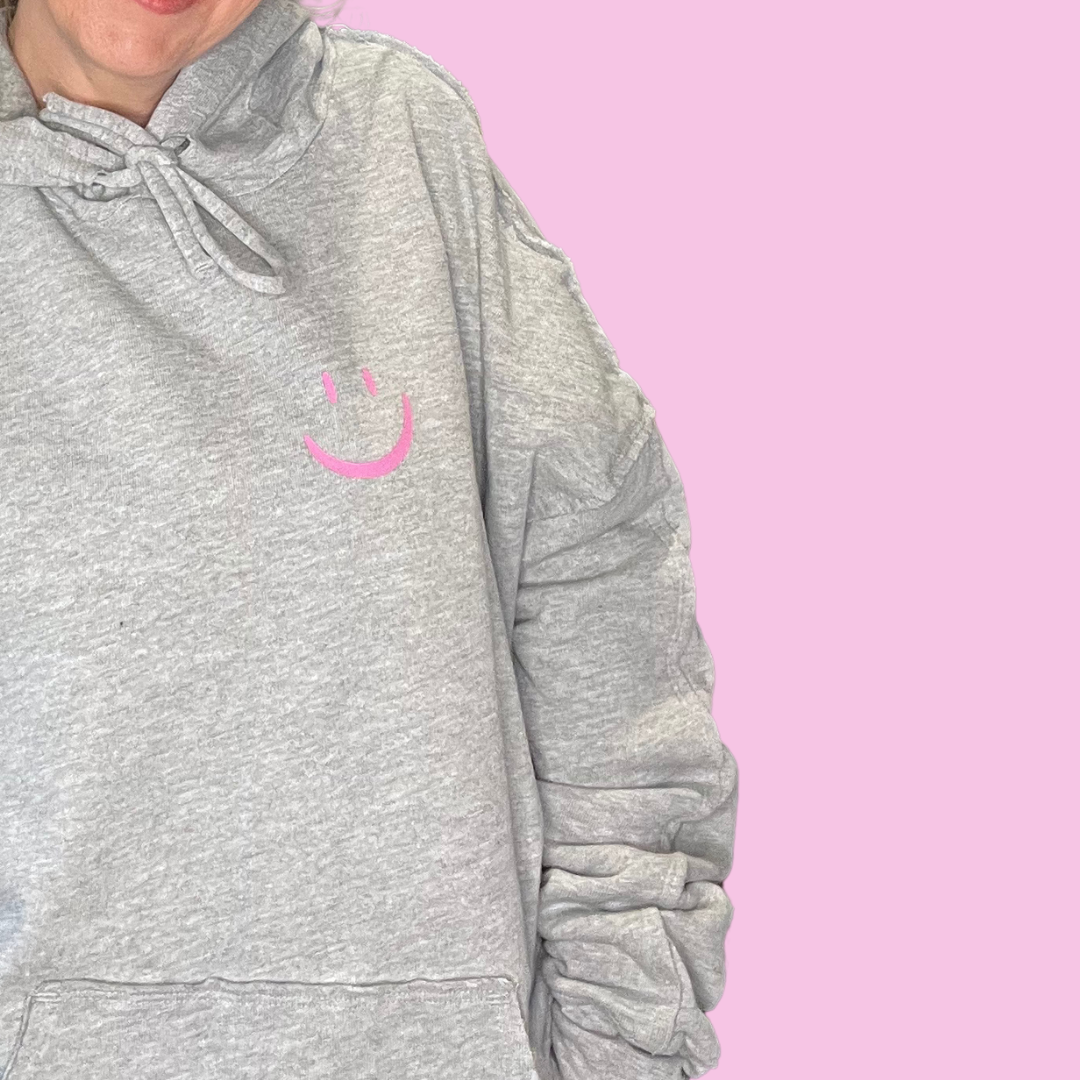 Grey and Pink Lightweight Smiley Hoodie