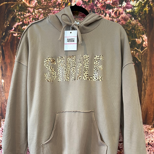 Beige and Leopard Oversized Hoodie - SMALL