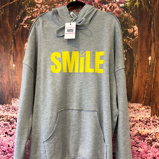 Grey and Yellow Smile Lightweight Oversized Hoodie - MEDIUM