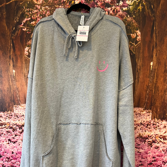 Grey and Pink Smiley Lightweight Oversized Hoodie - 2XL