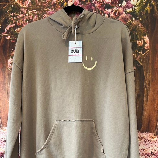 Beige and Cream Smiley Lightweight Oversized Hoodie - SMALL