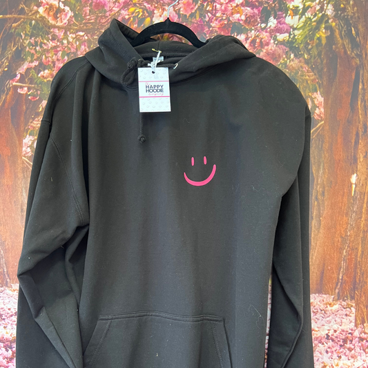 Black and Pink Smiley Classic Hoodie - XL
