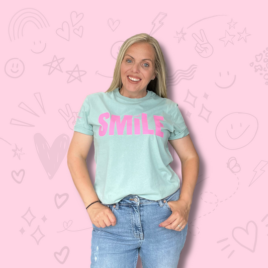Organic Pale Green and Pink Smile T-Shirt