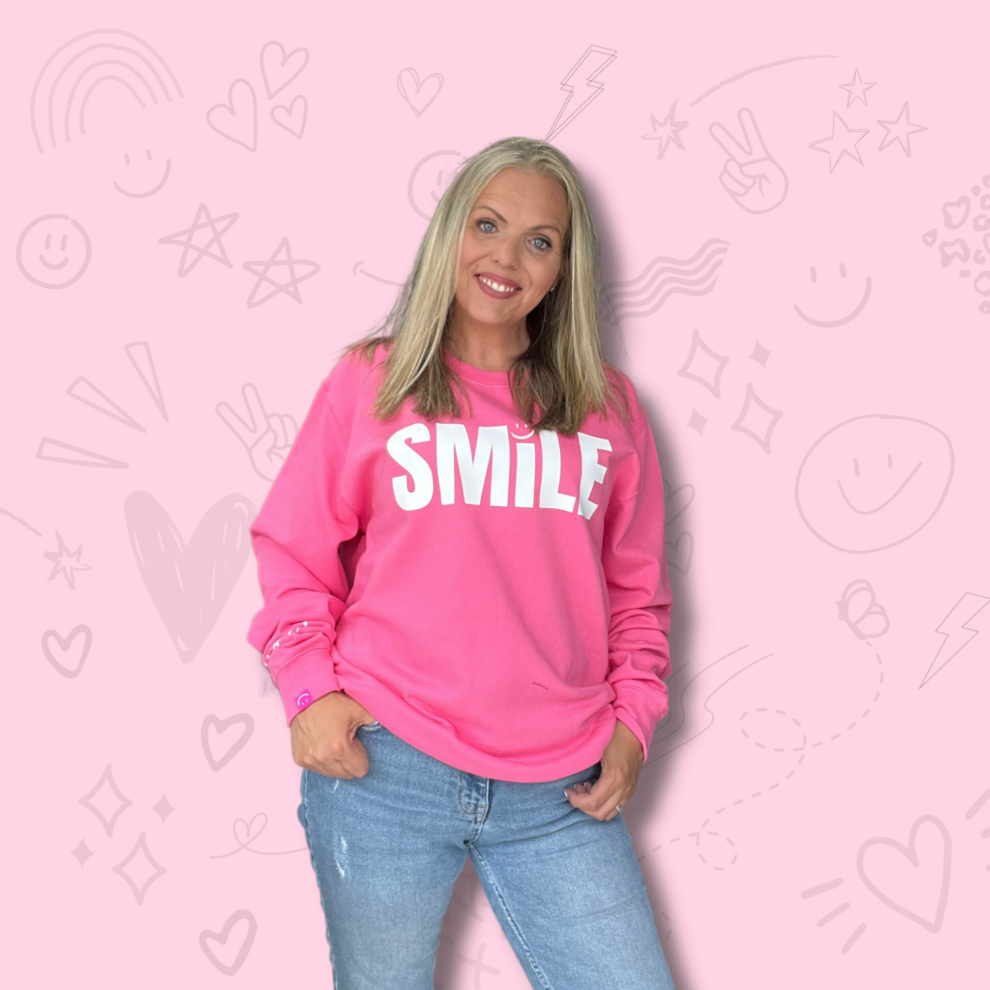Pink and White Smile Sweatshirt The Happy Hoodie Company