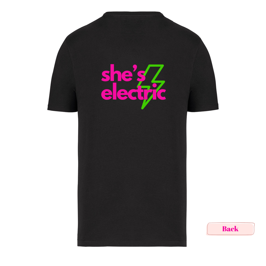 Black 'She's Electric' T-Shirt - Up to size 5XL (size 26)