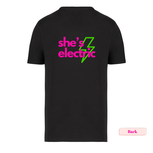 Black 'She's Electric' T-Shirt - Up to size 5XL (size 26)