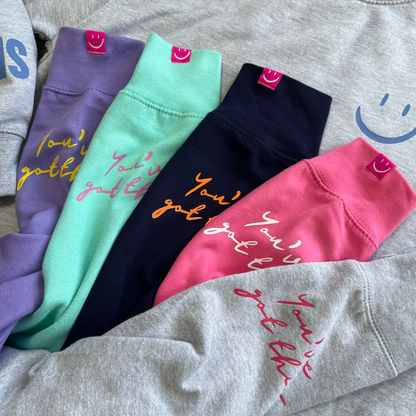 Navy and Neon Smile Cowl Charity Hoodie